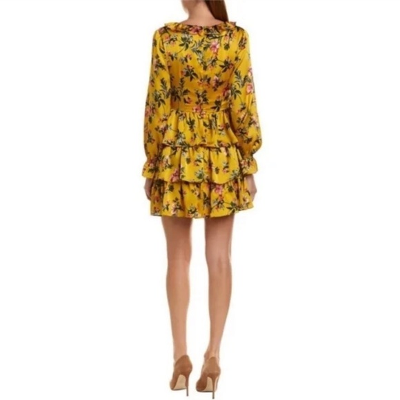 Avec Les Filles Marigold Mustard Yellow Floral Ruffle Detail Mini Dress - Picture 16 of 16